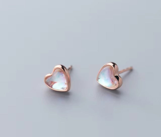 pendientes de plata de ley 925 con forma de corazón para mujer, aretes de ópalo arcoíris