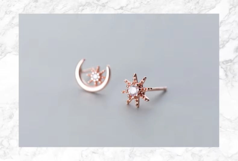 pendientes de plata de ley 925 con forma de luna y sol, joyería de plata