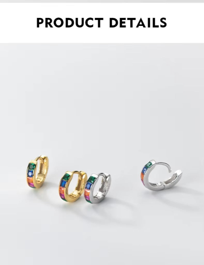 pendientes de plata de ley 925 para mujer, hebillas simples de Color arcoíris