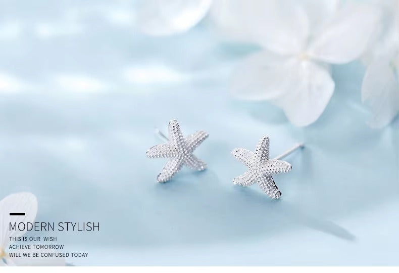 pendientes de plata de ley 925 con forma de estrella de mar para mujer