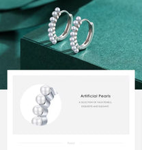 Load image into Gallery viewer, pendientes de aro de plata de ley 100% para mujer, aretes de Color dorado con perlas y conchas