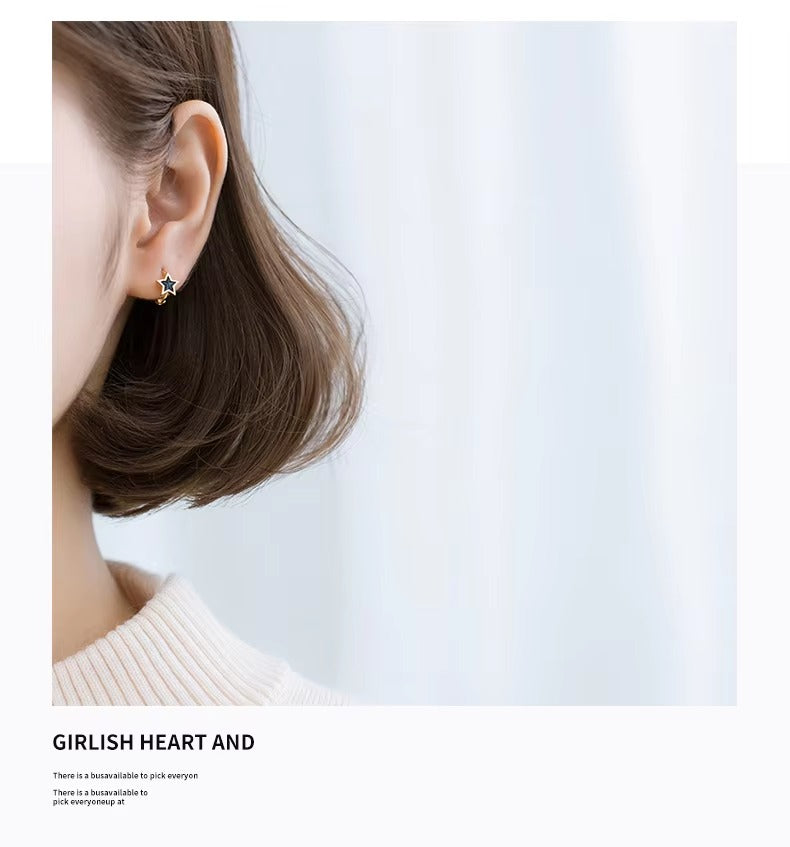 Pendientes de aro esmalte negro joyería con estrellas para niñas y mujeres Color oro