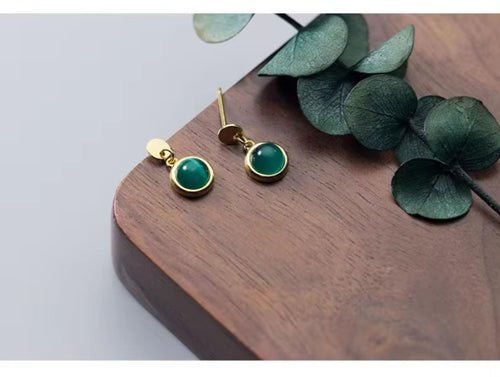 pendientes colgantes de ópalo verde de Plata de Ley 925 para mujer, joyería elegante