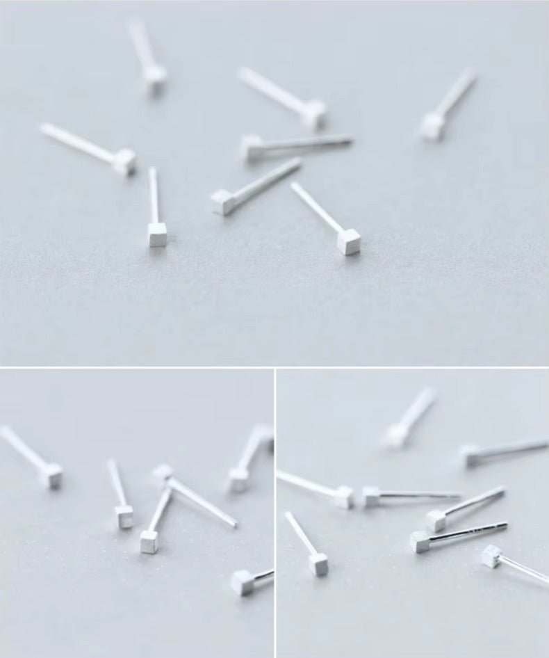 Simple Cute Scrub Vintage Square previene alergias Stud pendientes moda 925