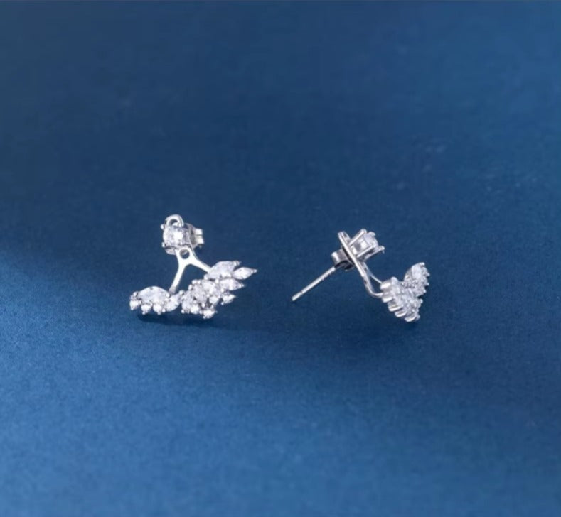 pendientes de plata de ley 925 con alas de boda para mujer, aretes transparentes de Circonia cúbica