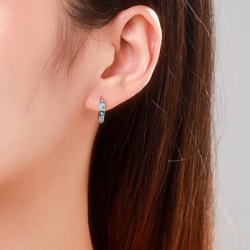 pendientes de aro de Plata de Ley 925 pura para mujer, aretes elegantes de turquesa Natural