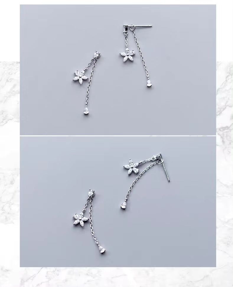 pendientes de plata de ley 925 con forma de flor para mujer