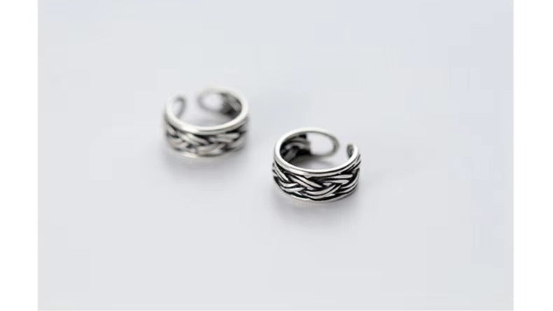 Vintage Stripe Clip pendientes encanto elegante 925 Plata de ley pendiente para mujeres