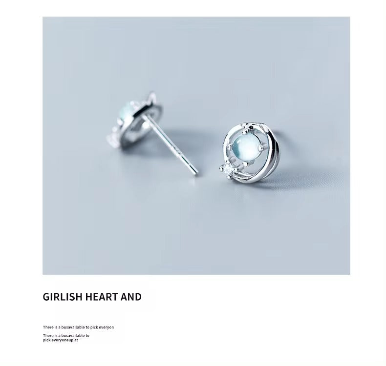 pendientes de plata de ley 100% para mujer y niña, joyería fina con ópalo redondo azul