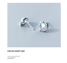 Load image into Gallery viewer, pendientes de plata de ley 100% para mujer y niña, joyería fina con ópalo redondo azul