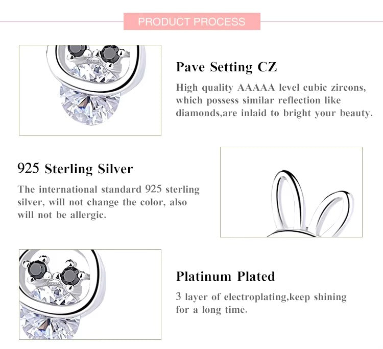 pendientes de plata de ley 100% 925 con forma de conejo para mujer, joyería fina auténtica