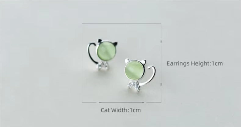pendientes de plata de ley 925 con forma de gato de la suerte para niños, joyería de cristal verde