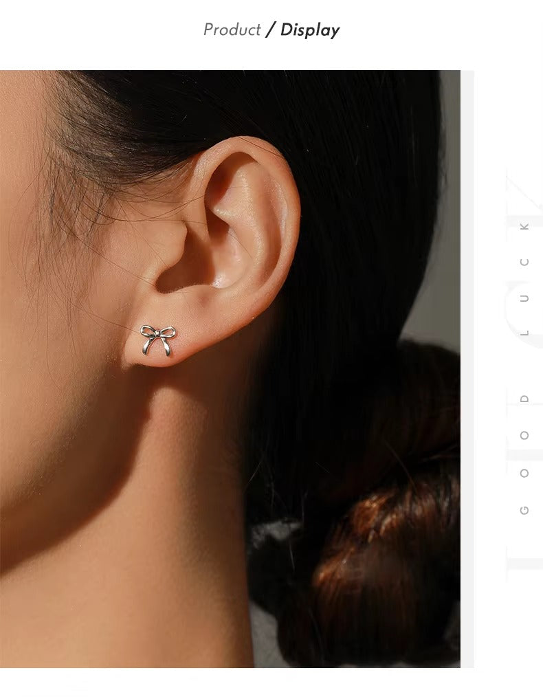 pendientes de plata de ley 925 con forma de lazo para mujer