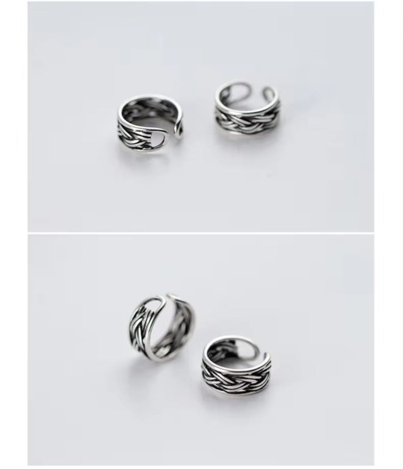 Silver Vintage Stripe Clip pendientes encanto elegante 925 Plata de ley pendiente para mujeres
