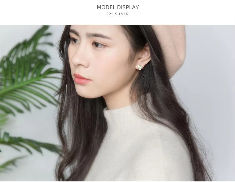 pendientes de plata de ley 925 con forma de gato de la suerte para niños, joyería de cristal verde