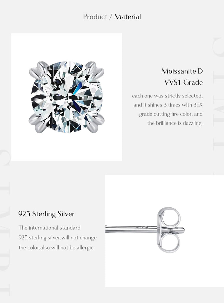 pendientes de plata de ley 925 de moissanita para mujer