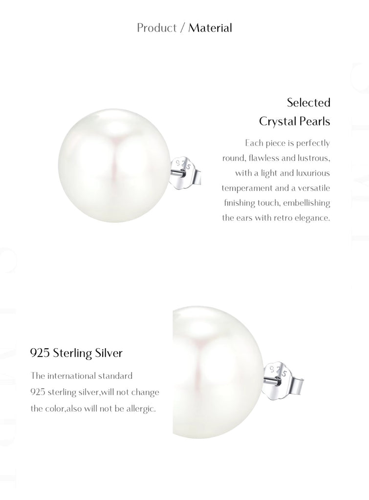 pendientes de plata de ley 925 con perlas de cristal para mujer