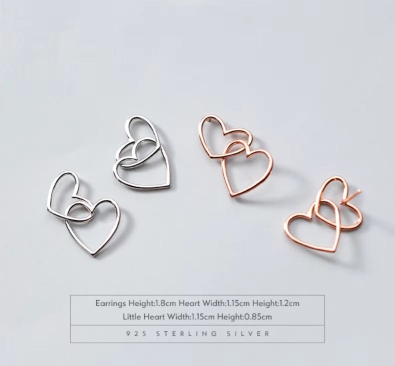 pendientes románticos de corazones a corazón para mujer