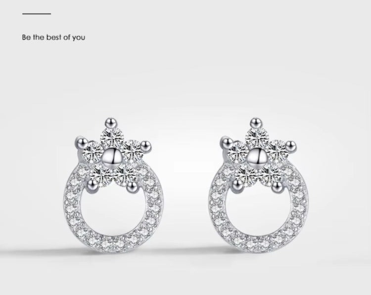 pendientes redondos de Plata de Ley 925 para mujer, joyería fina con diseño de planta y flor