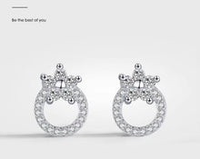 Cargar imagen en el visor de la galería, pendientes redondos de Plata de Ley 925 para mujer, joyería fina con diseño de planta y flor