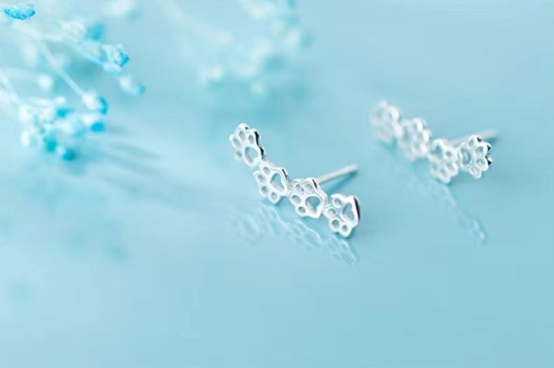 pendientes largos de Plata de Ley 925 con forma de pata de perro y gato para mujer