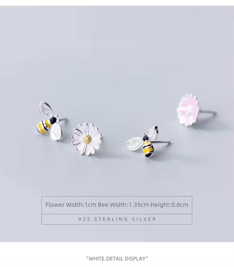 pendientes de tuerca de abeja y flor para mujer