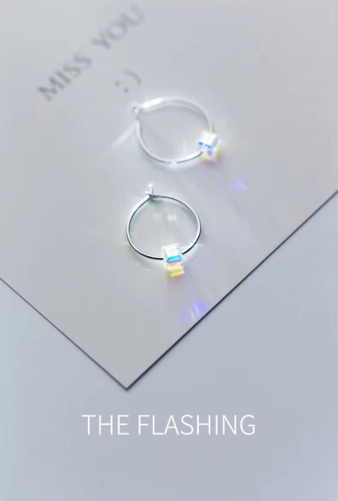 pendientes de aro de cristal arcoíris para mujer, joyería de plata de ley 925