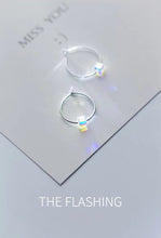 Load image into Gallery viewer, pendientes de aro de cristal arcoíris para mujer, joyería de plata de ley 925