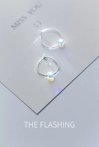 pendientes de aro de cristal arcoíris para mujer, joyería de plata de ley 925