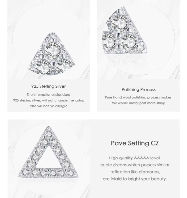 pendientes de tuerca triangulares simples para mujer, Plata de Ley 2021 925 auténtica, brillante