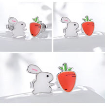 Load image into Gallery viewer, pendientes de plata de ley 925 con forma de zanahoria y conejo