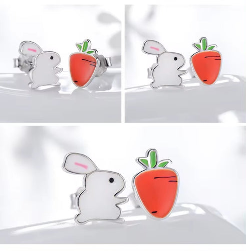 pendientes de plata de ley 925 con forma de zanahoria y conejo