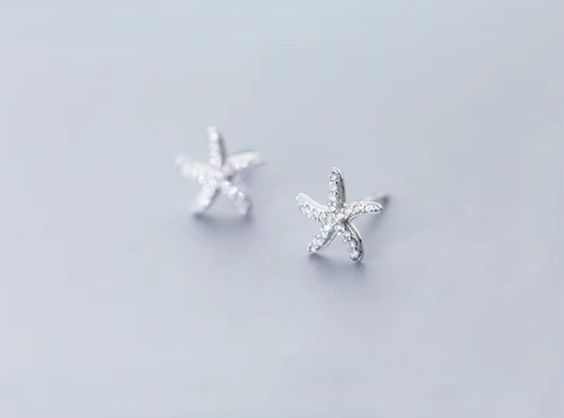 pendientes de plata de ley 925 con forma de estrella de mar, joyería fina con zirconia brillante, para mujeres