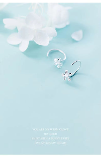 pendientes de aro de Plata de Ley 925 auténtica para mujer, abalorio de flor Simple