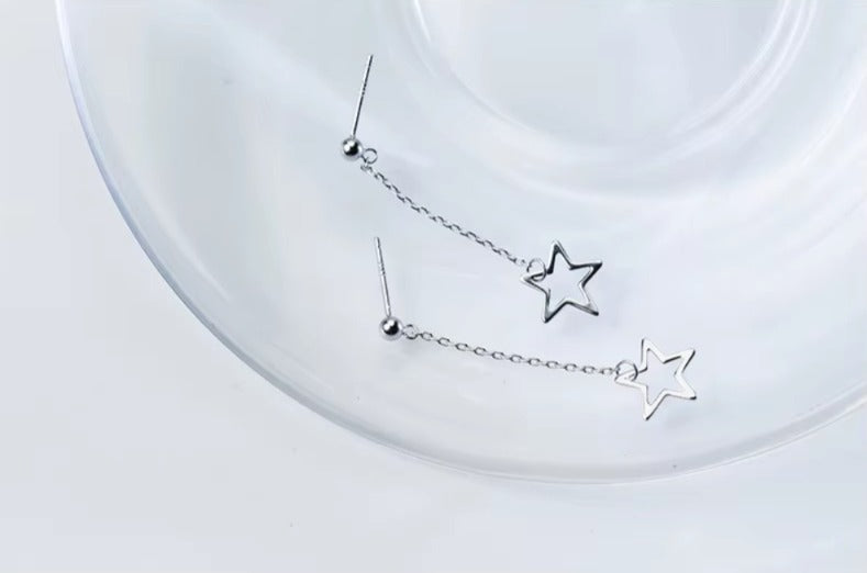 pendientes largos de Plata de Ley 925 con borla para mujer, aretes colgantes de estrellas