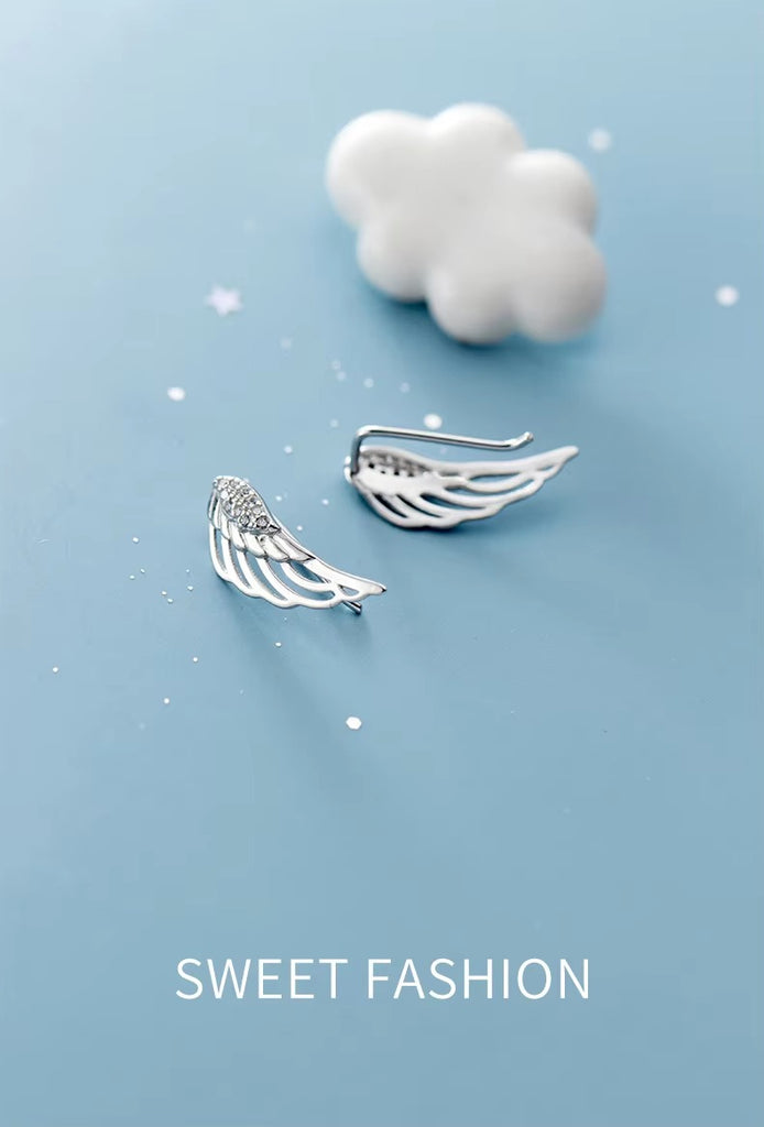 pendientes de tuerca de plumas para mujer, de Plata de Ley 925 auténtica, alas de Ángel