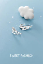 Cargar imagen en el visor de la galería, pendientes de tuerca de plumas para mujer, de Plata de Ley 925 auténtica, alas de Ángel