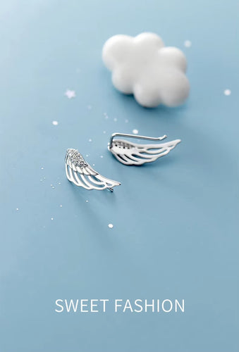 pendientes de tuerca de plumas para mujer, de Plata de Ley 925 auténtica, alas de Ángel