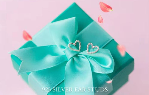 Vintage lindo corazón Stud pendientes moda clásica 925 plata esterlina Simple amante chica y mujer