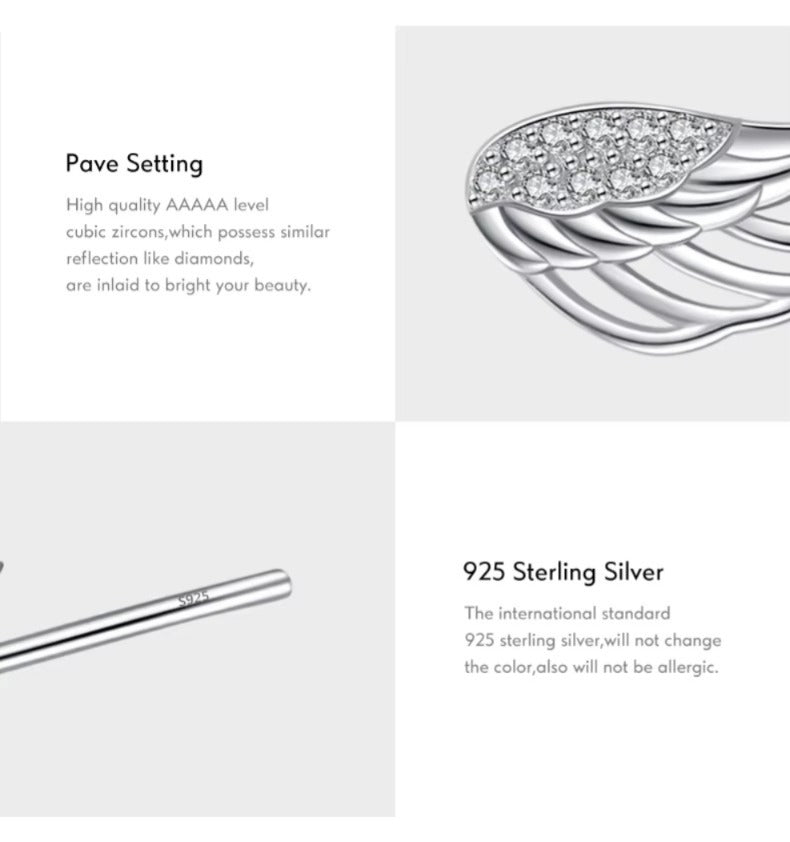 pendientes de plata de ley 925 con forma de alas de Ángel para mujer