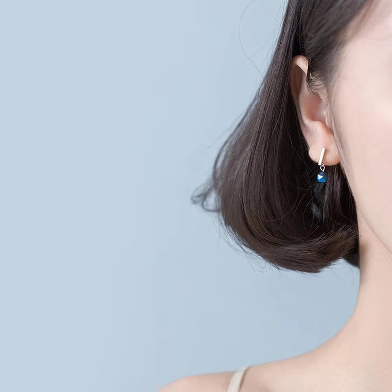 pendientes de plata de ley 100% con diseño de cristal azul para mujer, aretes colgantes