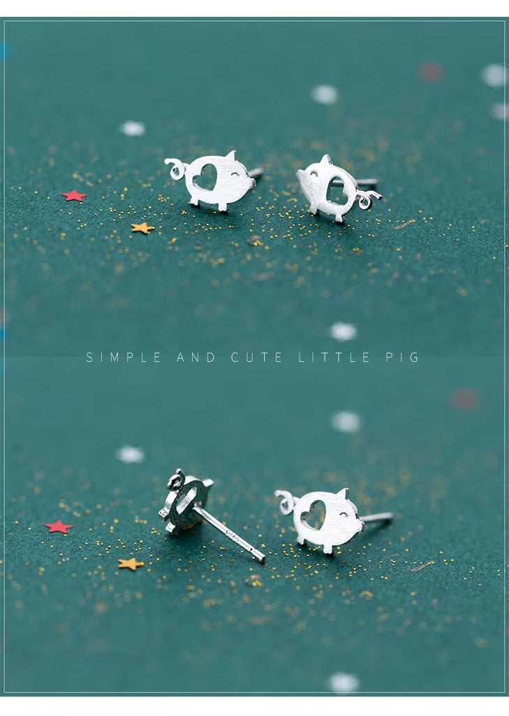 pendientes de plata de ley 100% con forma de cerdo, joyería con cierre de tuerca