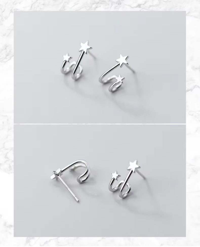 pendientes de tuerca geométricos minimalistas para mujer, de doble capa