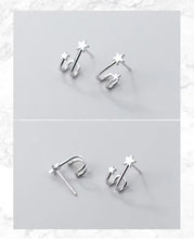 Cargar imagen en el visor de la galería, pendientes de tuerca geométricos minimalistas para mujer, de doble capa