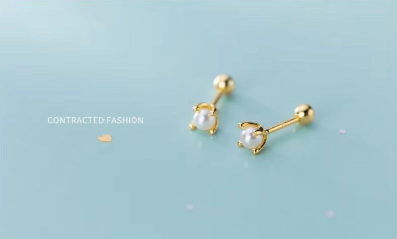 pendientes pequeños de Plata de Ley 925 con perlas naturales para mujer