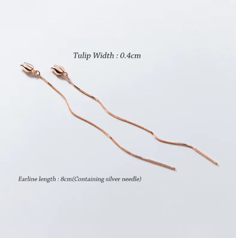 pendientes de gota de borla de cadena larga Rosa minimalista para mujer