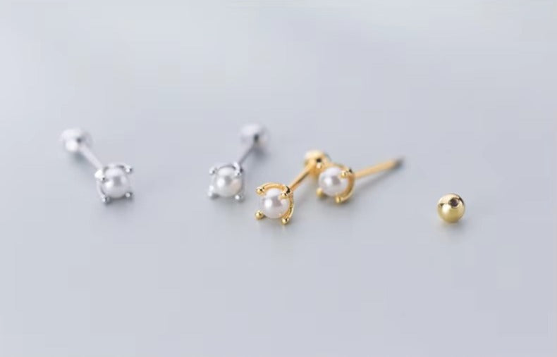 pendientes pequeños de Plata de Ley 925 con perlas naturales para mujer