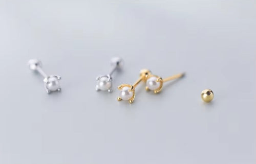 pendientes pequeños de Plata de Ley 925 con perlas naturales para mujer