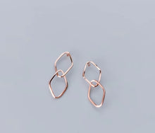 Load image into Gallery viewer, pendientes colgantes de rombos para mujer, de Color oro rosa, Plata de Ley 925 auténtica