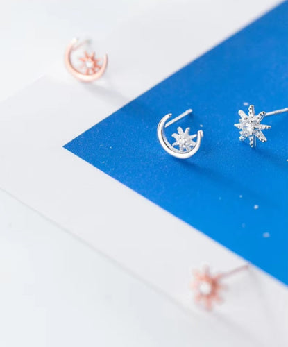 pendientes de plata de ley 925 con forma de luna y sol, joyería de plata